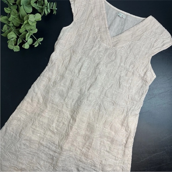 Lina Tomei 100% Linen Shift Dress Peach Pink Embroidered Pockets Italy Size XL - Picture 11 of 13